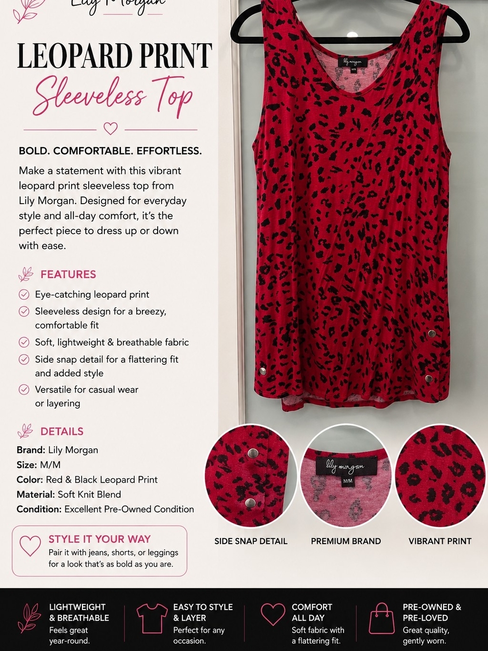 Red & Black Leopard Print Sleeveless Top